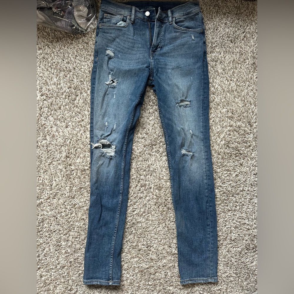 H&M Blue Skinny Jeans with Distressed Details